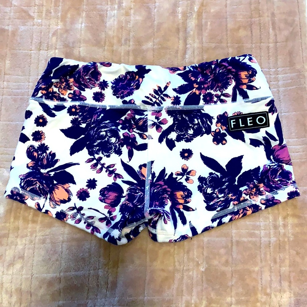 Fleo Purple and Pink Athletic Shorts Floral Design
